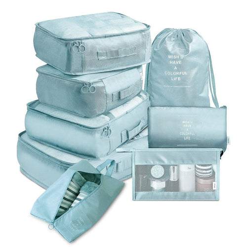Sky Blue 8-Piece Travel Packing Organizer Set